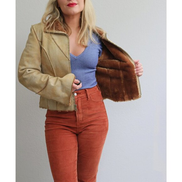 2000's Y2K Vintage Guess Faux Fur & Suede Jacket  // Women's Small to Medium 90s - Picture 6 of 10